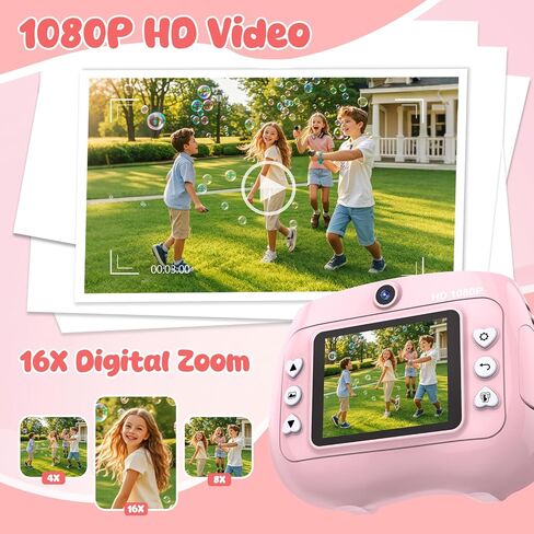 Kids Camera Instant Print 1080P Front Rear Dual Selfie - Toddler Cameras with Digital Video Games,32GB & 5-Colored Print Paper/ 250 Photos,Easy to Use & Great Toys Gifts for Boys Girls, Ages 3-12 in Kuwait