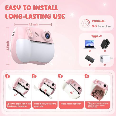 Kids Camera Instant Print 1080P Front Rear Dual Selfie - Toddler Cameras with Digital Video Games,32GB & 5-Colored Print Paper/ 250 Photos,Easy to Use & Great Toys Gifts for Boys Girls, Ages 3-12 in Kuwait