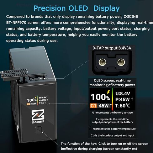 ZGCINE NP-F970 Battery - 9600mAh | PD 36W & 3H Fully Charged | D-TAP & USB-C | OLED Display | for Sony Canon Nikon Cameras | for Godox Aputure FEELWORLD Atomos HOLLYLAND LED Lights & Camera Monitors in Kuwait