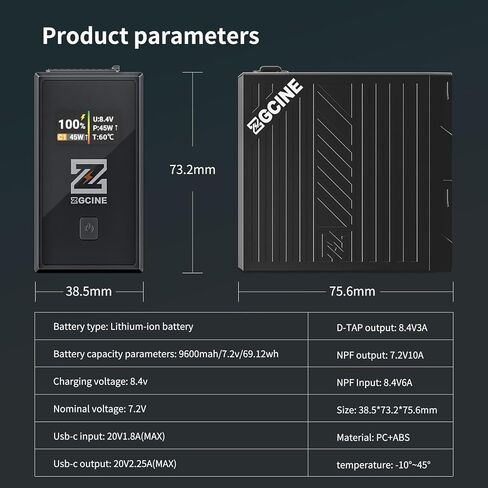 ZGCINE NP-F970 Battery - 9600mAh | PD 36W & 3H Fully Charged | D-TAP & USB-C | OLED Display | for Sony Canon Nikon Cameras | for Godox Aputure FEELWORLD Atomos HOLLYLAND LED Lights & Camera Monitors in Kuwait