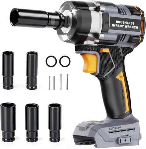 Cordless Impact Wrench 1/2 Inch Compatible with DeWalt 20V MAX Battery | Brushless Motor, High Torque, 1016 N.M(750 Ft-lbs), Variable-Speed & Auto-Stop, Lightweight, 5 Sockets, LED Light (Tool Only) in Kuwait