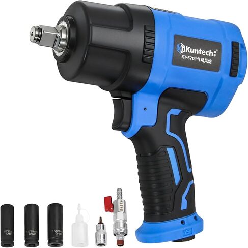 1/2 Air Impact Wrench, 1150 Ft-Lbs 8500 RPM High Torque Impact Gun, Pneumatic Impact Wrench with Double Hammer Mechanism, Lightweight 3-Speed Adjustable Air Impact Gun, with Accessories in Kuwait