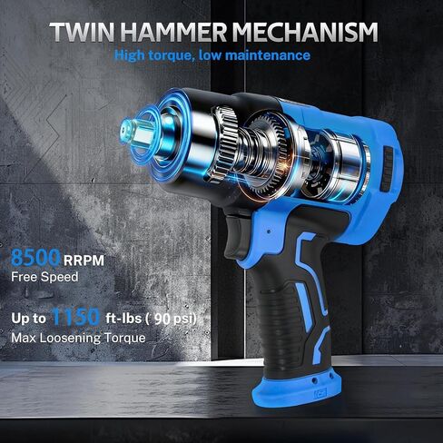 1/2 Air Impact Wrench, 1150 Ft-Lbs 8500 RPM High Torque Impact Gun, Pneumatic Impact Wrench with Double Hammer Mechanism, Lightweight 3-Speed Adjustable Air Impact Gun, with Accessories in Kuwait