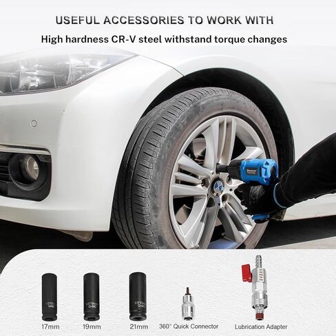 1/2 Air Impact Wrench, 1150 Ft-Lbs 8500 RPM High Torque Impact Gun, Pneumatic Impact Wrench with Double Hammer Mechanism, Lightweight 3-Speed Adjustable Air Impact Gun, with Accessories in Kuwait