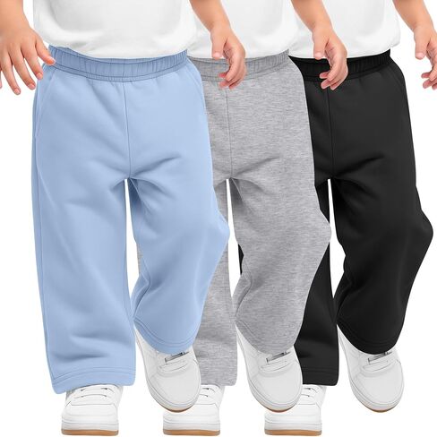 3 Pack Toddler Boys Pants Wide Leg Baggy Sweatpants Elastic Waist Soft Baby Boy Casual Pull on Joggers with Pockets in Kuwait