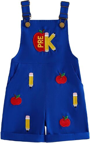Back to School Toddler Baby Boy Outfit Apple Embroidery Overalls Shorts Suspender Pants First Day of School Clothes in Kuwait
