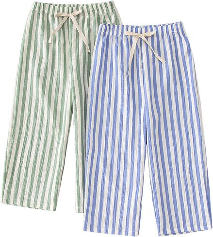 IZYJOY Toddler Girl Boy Pants Striped Wide Leg Casual Pant 2 Pack Elastic Waist Summer Fall Trousers Kids Loose Long Pants in Kuwait