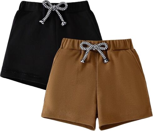 SOBOWO Baby Boy Shorts 2 Pack 100% Organic Cotton Toddler Boy Shorts Soft Breathable Elastic Waist Summer Casual Shorts 0-24M in Kuwait