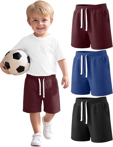 Halfchet 3 Pack Baby Boys' Shorts Toddler Pull on Drawstring Casual Shorts Summer Athletic Kids Clothes with Pocket in Kuwait