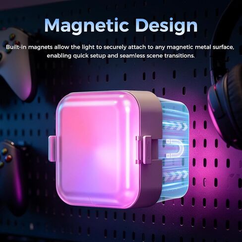 Leekai RGB Video Light with Clip & 3 Cold Shoe for Phone & Laptop, 360° Full Color LED Camera Light, CRI95+ Dimmable 2500K-9000K, 2000mAh Rechargeable Photography Lighting, Support Magnetic Attraction in Kuwait