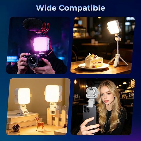 Leekai RGB Video Light with Clip & 3 Cold Shoe for Phone & Laptop, 360° Full Color LED Camera Light, CRI95+ Dimmable 2500K-9000K, 2000mAh Rechargeable Photography Lighting, Support Magnetic Attraction in Kuwait