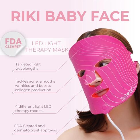 RIKI LOVES RIKI RIKI BABY FACE LED Beauty Mask for Face, 4-Mode Home Skincare Device for Radiant and Smooth-Looking Skin, Portable Rechargeable Facial Light Care Mask, 10-Minute Daily Use in Kuwait