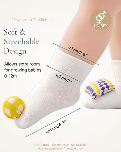 Cuddobaby Montessori Baby Rattle Socks |Oeko-TEX| 0-12M, 2 Pack | High Contrast Sensory, Cause & Effect, Color, Pattern, Shape Learning, Soft & Breathable, Yellow & Purple in Kuwait