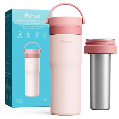 Paruu Portable Breast Milk Cooler, 304 Stainless Steel Breastmilk Chiller for 14–23H Cooling, 10-24oz Breastmilk Storage Container for Travel, Outdoor, New Moms Breastfeeding Essentials, Pink in Saudi Arabia