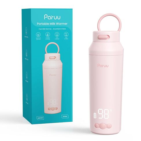 Paruu Portable Bottle Warmer for Travel, Easy-Clean Wide Mouth, Portable Milk Warmer with Fast Heating for Night Feeding, 7-Temp Control, Large 12oz Capacity, Ideal Gifts for New Parents, Pink in Kuwait