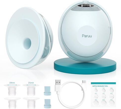Paruu P20 Electric Breast Pump Hands Free, 4 Modes & 12 Levels Suction with 19/21/24mm Double-Sealed Flange/Insert, Wearable & Portable, Visual Design of Time and Milk Volume (2 Pack, Light Green) in Kuwait