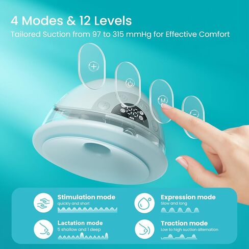 Paruu P20 Electric Breast Pump Hands Free, 4 Modes & 12 Levels Suction with 19/21/24mm Double-Sealed Flange/Insert, Wearable & Portable, Visual Design of Time and Milk Volume (2 Pack, Light Green) in Kuwait