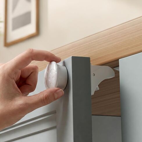 Magnetic Cabinet Locks for Baby Proofing, 12-Pack Child Safety Cabinet Locks with Magnetic Key, 3M Adhesive & Screws Optional, Stay-Open Mode, for Cabinets & Drawers in Kuwait