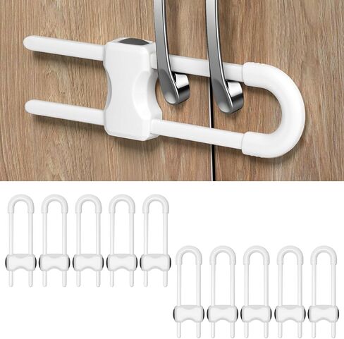 Cabinet Locks Baby Proofing,10 Pack Sliding Child Proof Cabinet Locks,Adjustable U Shaped Child Locks for Cabinets and Drawers (White) in Kuwait