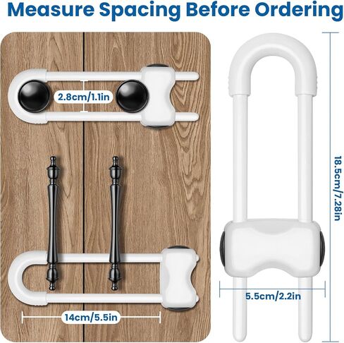 Cabinet Locks Baby Proofing,10 Pack Sliding Child Proof Cabinet Locks,Adjustable U Shaped Child Locks for Cabinets and Drawers (White) in Kuwait