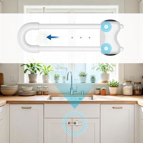 Cabinet Locks Baby Proofing,10 Pack Sliding Child Proof Cabinet Locks,Adjustable U Shaped Child Locks for Cabinets and Drawers (White) in Kuwait