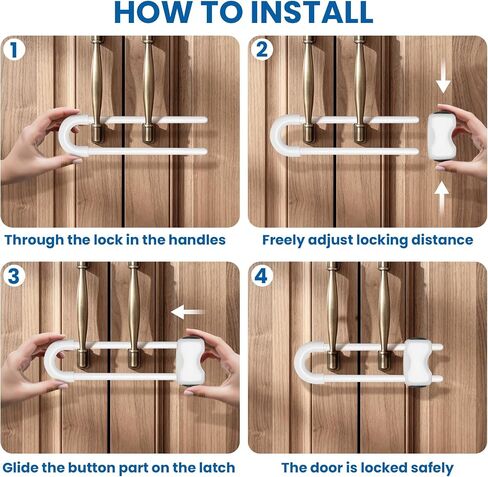 Cabinet Locks Baby Proofing,10 Pack Sliding Child Proof Cabinet Locks,Adjustable U Shaped Child Locks for Cabinets and Drawers (White) in Kuwait