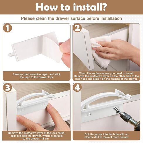Coolrunner Thickened Version Child Safety Locks, 8 Pack Baby Proofing Drawers Locks | Baby Safety Invisible Drawer Latches with Strong Adhesive for Baby Care, Please See Below Before Buying in Kuwait