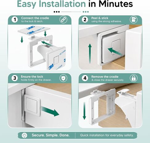 NAVZA® 12 Pack Magnetic Cabinet Locks Baby Proofing Set, Child Proof Cabinet Locks for Kitchen Cabinets, Drawers and Cupboards, 12 Hidden Adhesive Baby Proof Cabinet Locks with 2 Keys in Kuwait