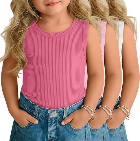 3 Pack Baby Girl's Tank Tops | 18M-5T, Toddler Ribbed Camisole, Sleeveless Shirts, Crew Neck Undershirts, Basic, Summer, Park, Travel, Spring, Vacation in Kuwait