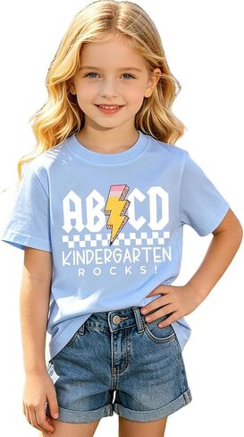 Ritatte Toddler Girl Kindergarten Shirt First Day of School T-Shirt Lightning Rocks Preschool Tees Back to School Outfit Tops in Kuwait