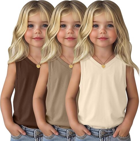 3 Pack Toddler Girls Tank Tops Baby Sleeveless Summer Shirts Kids Basic Athletic Loose Fit Solid Tee for 18m-5t in Kuwait
