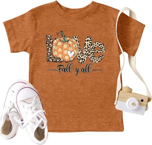 Toddler Girls Boys Halloween Shirt Cute Leopard Pumpkin Graphic Tee Kids Love Fall Short Sleeve Tops in Kuwait
