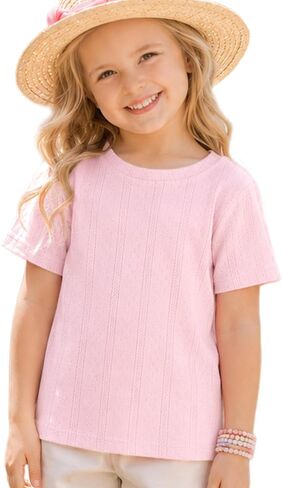 Toddler Girls Ribbed Knit T-Shirts Kids Baby Girl Crewneck Short Sleeve Tee Tops Solid Summer Cute Clothes in Kuwait