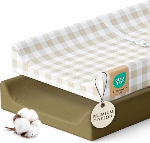 Pobi Baby Changing Pad Cover for Boys, Soft Cotton Blend (Gingham Khaki) | Diaper Changing Table Cover, Premium Cotton Blend, 16x32 Standard Pads, Soft, Breathable, Snug, Safe, Newborn, Machine Wash in Kuwait