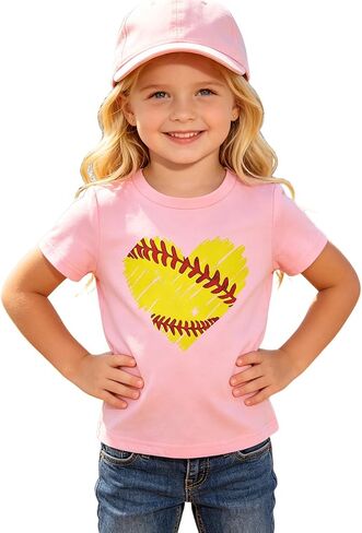 SOFEON Toddler Baseball Shirts Boys Girls Softball Heart Graphic T-Shirt Kids Game Day Outfit Funny Baseball Lovers Tees Tops in Kuwait