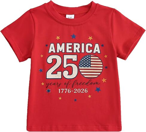 4th of July Outfit for Toddler Boy Girls 250th Shirts 1776-2026 America Baby USA Shirt Tee Top 12M 18M 2T 3T 4T 5T in Kuwait