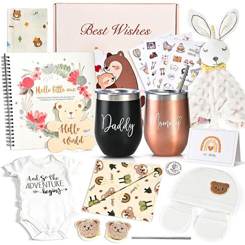 New Mom Gifts, 13Pcs Baby Shower Gifts for First Time Mom, Pregnancy Gifts for New Parents, Gender Reveal Gifts for Expecting Mom and Dad, New Mom Care Package, New Baby Gift Basket, Baby Memory Book in Kuwait