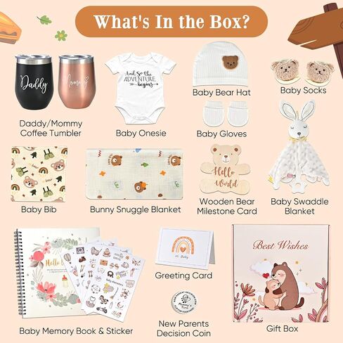New Mom Gifts, 13Pcs Baby Shower Gifts for First Time Mom, Pregnancy Gifts for New Parents, Gender Reveal Gifts for Expecting Mom and Dad, New Mom Care Package, New Baby Gift Basket, Baby Memory Book in Kuwait