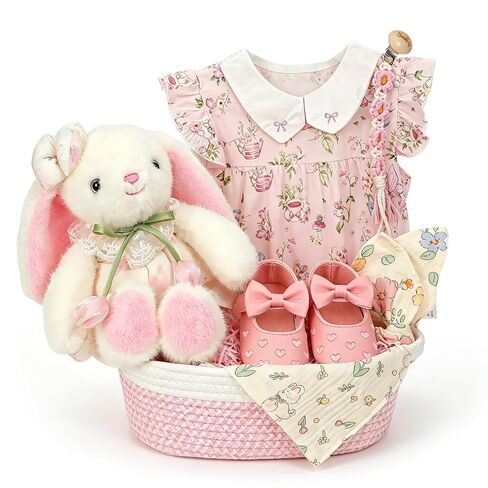Newborn Baby Girl Gift,Baby Shower Gifts for Girls, Infant New Mom Gift,Gender Reveal Gifts Essentials Gift Basket with Onesise Set for First Visit in Kuwait