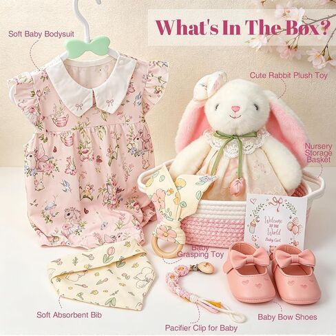 Newborn Baby Girl Gift,Baby Shower Gifts for Girls, Infant New Mom Gift,Gender Reveal Gifts Essentials Gift Basket with Onesise Set for First Visit in Kuwait