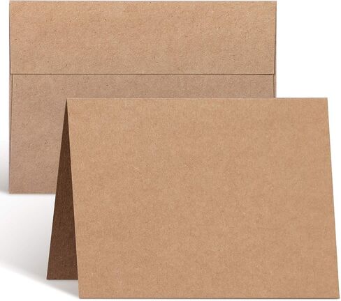 Ohuhu Blank Brown Kraft Cards and Envelopes 100 Pack - 5" x 7" Folded Cardstock Paper and A7 Envelopes for DIY Greeting Cards Wedding Birthday Invitations Baby Shower Thank You Cards and All Occasions in Kuwait