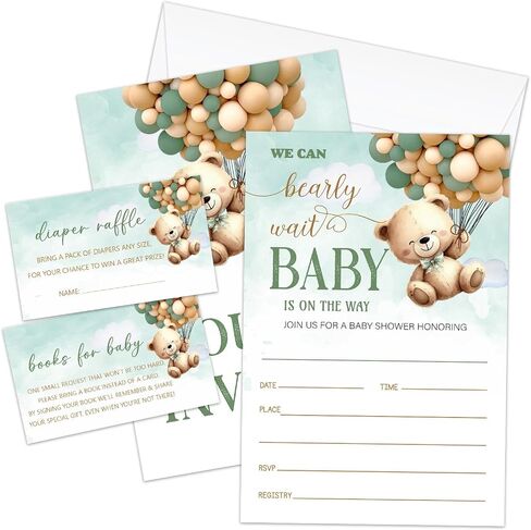 Oh Baby Shower Invitations Kit, Clouds Gender Reveal Invitations for Boys Girls, 25 Invitation with Envelopes, Book Request Cards, Diaper Raffle Tickets for Baby Shower Party Supplies -A03 in Kuwait