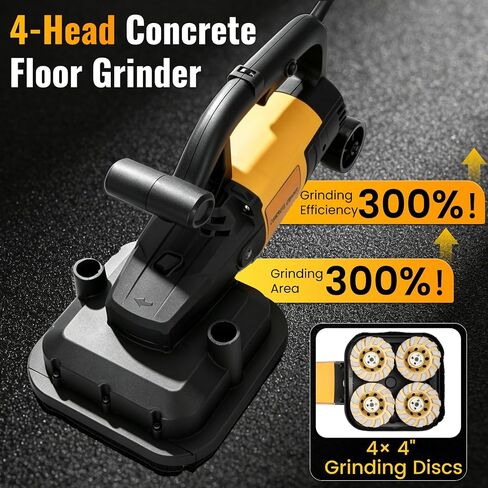 4-Head Concrete Floor Grinder with Extendable Rod, 3800W & 6000 RPM | 4" Concrete Sander with 6-Speed Control & Dust Collection Cover for Cement Marble Floors Granite & Surfaces in Kuwait