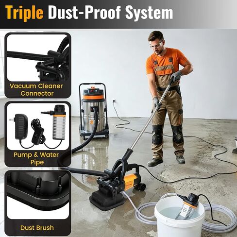4-Head Concrete Floor Grinder with Extendable Rod, 3800W & 6000 RPM | 4" Concrete Sander with 6-Speed Control & Dust Collection Cover for Cement Marble Floors Granite & Surfaces in Kuwait