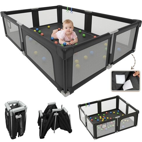 Foldable Playpen with Mat for Babies and Toddlers, 73" x 61" Baby Play Pen for Indoor & Outdoor, Playard with Soft Breathable Mesh, Pull-Link and Ocean Balls, Pink in Kuwait