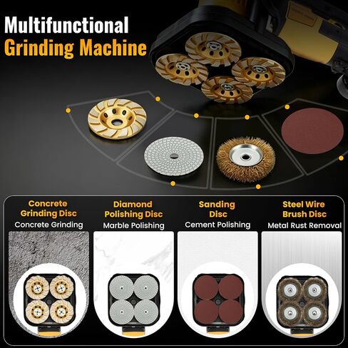 4-Head Concrete Floor Grinder with Extendable Rod, 3800W & 6000 RPM | 4" Concrete Sander with 6-Speed Control & Dust Collection Cover for Cement Marble Floors Granite & Surfaces in Kuwait