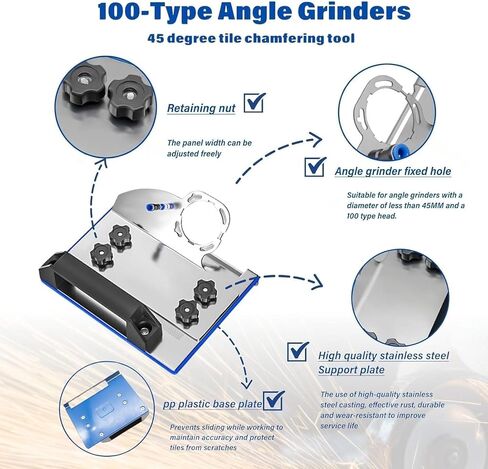 45 Degree Tile Chamfering Tool, Ceramic Tile Cutter Tool, Angle Grinder Attachments Stand for The Pro, Tile 45 Degree Angle Cutting Tool for 100-Type Angle Grinders, for Precise Tile Cutting in Kuwait