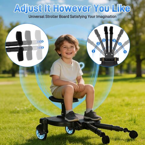 Universal Stroller Board with Detachable Seat,2in1 Sit and Stand Stroller Glider Board for Most Strollers,Holds Children Up to 55lbs (Blue) in Kuwait