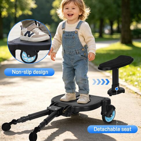 Universal Stroller Board with Detachable Seat,2in1 Sit and Stand Stroller Glider Board for Most Strollers,Holds Children Up to 55lbs (Blue) in Kuwait