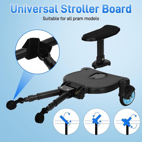 Universal Stroller Board with Detachable Seat,2in1 Sit and Stand Stroller Glider Board for Most Strollers,Holds Children Up to 55lbs (Blue) in Kuwait